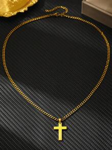 1pc Stainless Steel Men's Gift Cross Pendant Necklace With Matte Chain, Suitable For Daily Wear, Jewelry Gift