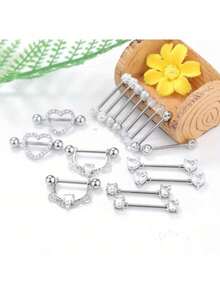 IRONBOX 1 件 14G 乳环 316L 医用钢心形 CZ 舌头杠铃身体穿孔环 - 銀色 - 查看 11