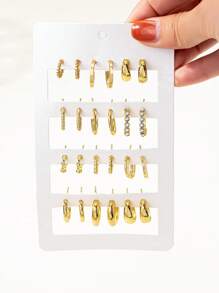 24pcs Minimalist Rhinestone Small Hoop Earrings Set For Women, Versatile For Dates, Vacation, Everyday, Couples Gift, Holiday