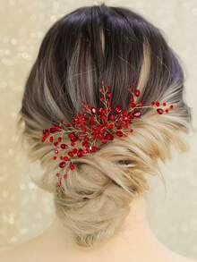 1件水晶水钻装饰新娘头饰，优雅发饰，适用于婚礼、宴会、派对、情人节配饰 - 紅色 - 查看 1