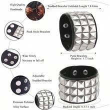 1pcs Rivet Bracelet For Men, Women, Black Leather, Gothic, Punk Bracelet, Halloween Party Punk Accessories - 黑色 - 查看 6