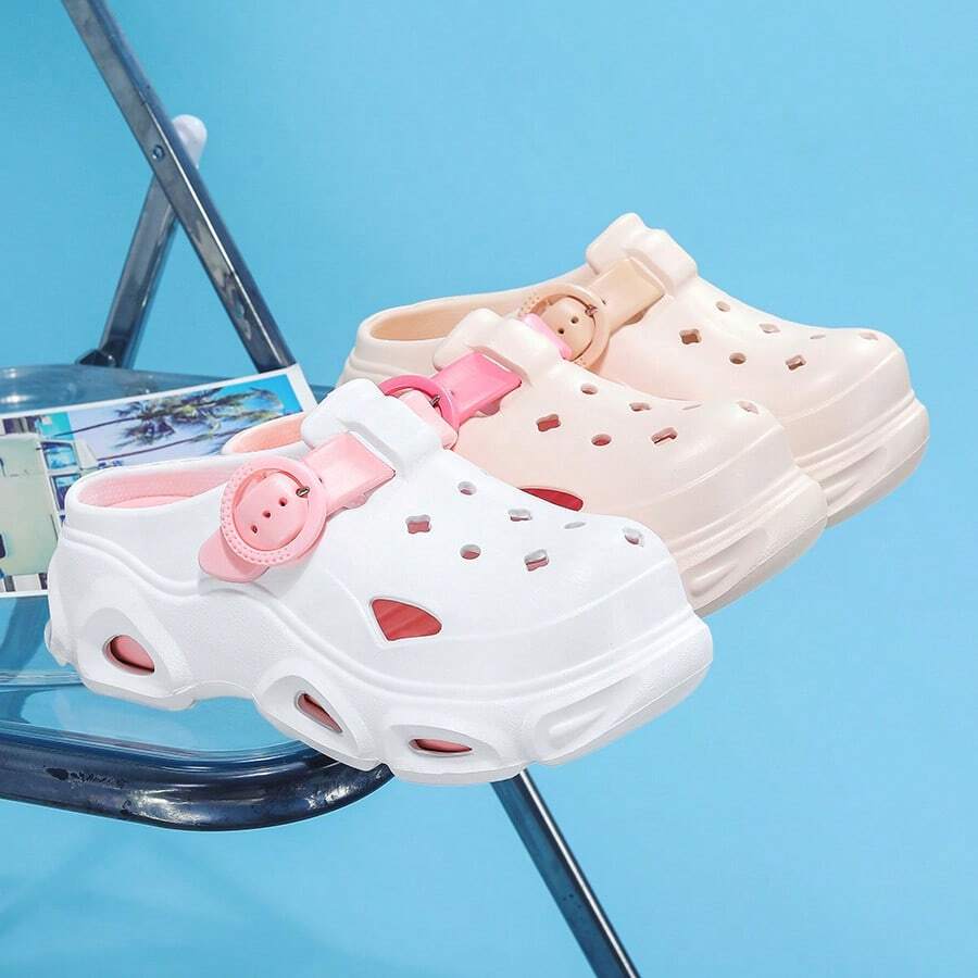 Sandalias de playa con plataforma gruesa y diseño calado para mujer, estilo casual Y2K de verano - Blanco - Ver 1