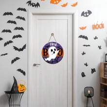 Halloween "Hey Boo" Geist Schild für Vordertür Dekoration, gruselige Spinnennetz Fledermaus Holz Türhänger für Außen Veranda, Herbst witziger Holzkranz Feiertags Party Innen Wanddekoration