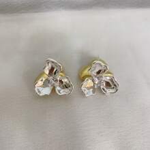 Boucles d'oreilles fleur 3D bicolore en zircone vintage, boucles d'oreilles minimalistes rétro, accessoire de mode léger et de luxe pour femme
