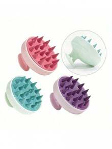 1pc Scalp Massaging Hair Brush, Manual Soft Silicone Scalp Cleansing Brush, Odorless Silicone Scalp Massager And Shampoo Brush - Non-Electric, Perfect For Deep Cleansing And Relaxation In Shower/Bathtub - Multicolor - View 7