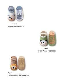 3 Pairs Toddler Boys/Girls Anti-Slip Grip Socks, Cute Animal Head Tie Strap Boat Socks, Suitable For All Seasons