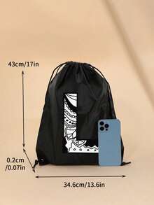 1pc A-Z Graffiti Letter Unisex Kids Outdoor Backpack, Drawstring Closure Bags, Large Capacity Sports Rucksack, Cute Cartoon Letter Print Sports Bag - Black - View 5