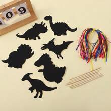 24 cartões criativos de desenho animado de dinossauro, monstro, animal, para raspar, marcadores de página engraçados feitos à mão, com 12 pincéis para pendurar + 24 fios coloridos