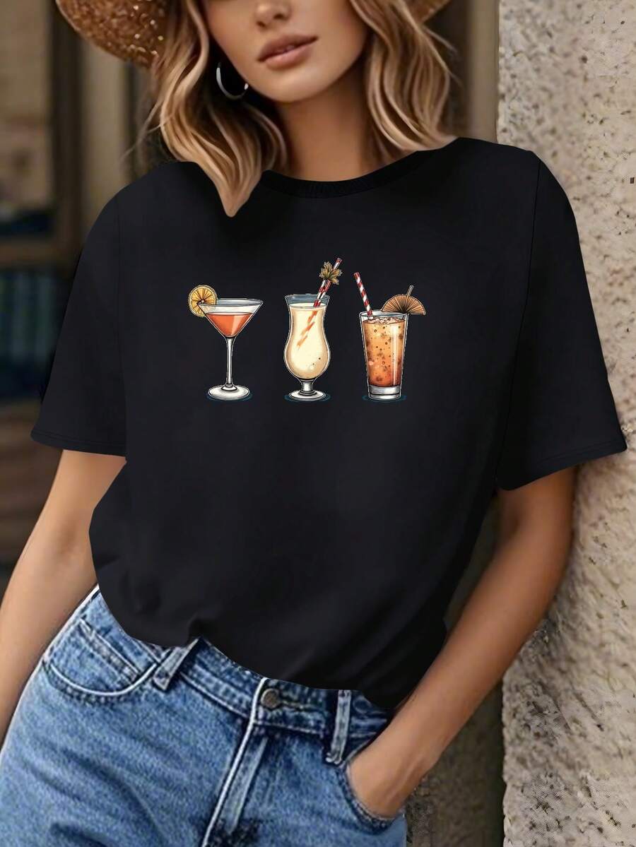 Drinks GULF OF MEXICO Social Club Teediy Women's Pure Cotton T-Shirt With Comfortable Fit - Black - View 1