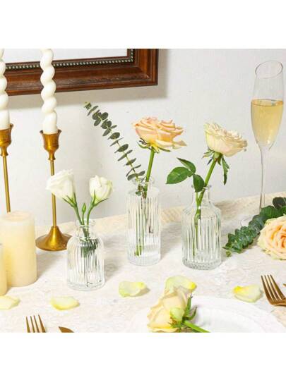 1pc/ Glass Vase, Bulk Ribbed Meubel Piece Transparent Vintage Tabletop Wedding, Reception, Home ation Room Flower Vase view 7
