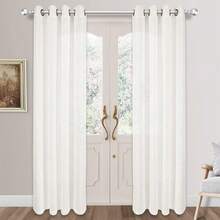 New  Palma Linen Textured Semi Sheer Curtains For Living Room 84 Inch Length Draperi Curtains Bronze Grommet (52''W X 84''L, 2 Panels, ) - 白色 52 寬 x 84 長(2 包) - 查看 2