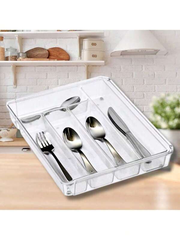 Porta Talheres Acrilico Organizador de Gavetas C/ 5 Divisorias 27x35cm Cozinha