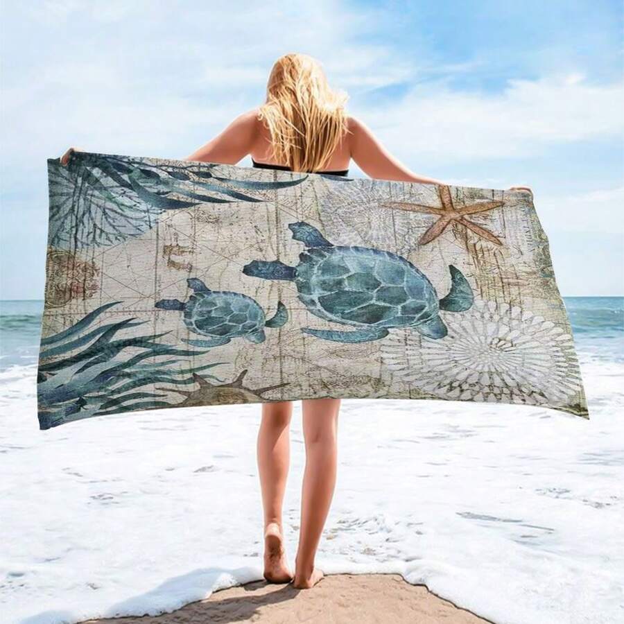 1pc Sea Turtle Beach Towel, Holiday Beach, Anti-Fouling Anti-Sand Fast Drying, Travel, Swimming, Swimming Pool, Multi-Purpose Beach Towel Beach Essentials - Multicolor - View 1