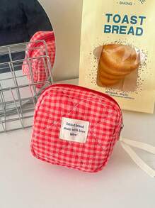 1 pieza Bolsa de maquillaje de estilo reticulado, juego de bolsos de estilo coreano acolchado en color rosa rojo, estilo Ins, elementos esenciales de vacaciones para niñas, bolsa con cremallera de gran capacidad, cartera, bolsa para tampones, bolsa de belleza con estampado de mariposa, accesorios esenciales de primavera para damas, bolsa de almacenamiento de uso diario para viajes, regalo para boda, dama de honor, Navidad, Día de la Madre, Día de la Enfermera, Día del Maestro