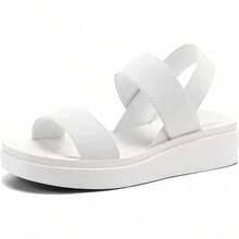 Women's Platform Wedges Sandals Slingback Lightweight Elastic Ankle Strap Low Wedges Walking Sandals Comfortable Slip On Casual Shoes - 白色 - 查看 1