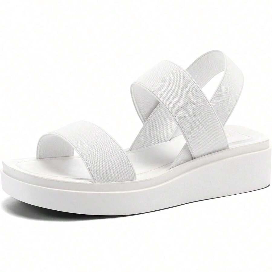 Women's Platform Wedges Sandals Slingback Lightweight Elastic Ankle Strap Low Wedges Walking Sandals Comfortable Slip On Casual Shoes - 白色 - 查看 1