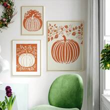 3PCS Halloween Pumpkin Wall Art Print Spooky Pumpkin Poster Kitchen Living Room Wall Decor, Farmhouse Print, Canvas Halloween, Room Decor Aesthetic, Posters For Room , Canvas Wall Art, Optional Frame,Wall Decor, Bedroom Decor. ,Halloween Decor Home Decor Fall Decor