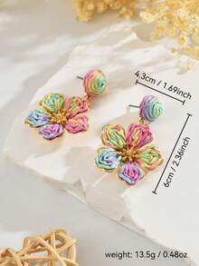 OOQ 1 Pair Handmade Woven Rattan Colorful Floral Boho Style Earrings, Minimalist Design With High-End Floral Tassel, Suitable For Women's Daily, Vacation, Party Wear (Handmade With Minor Imperfections) - Mixed Color - View 3