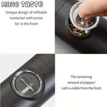 SOKANY 2 Adjustable Coarseness Electric Salt And Pepper Grinder Set, Automatic One Hand Operation Salt & Pepper Mill Refillable With Base, LED Light - Black - View 7