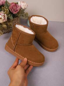 Winter New Kids Boots, Thickened Warm Fleece Snow Boots, Comfortable Warm Solid Color Simple Short Boots, Suitable For 3-12 Years Old Boys And Girls For Winter Outdoor, Daily, Holiday, Travel (Run Small, Suggest Ordering One Size Up)