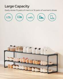 SONGMICS Shoe Rack, 2 Tier Shoe Organizer, Metal Shoe Storage Shelf For 12 Pairs Of Shoes, Easy To Assemble, For Entryway, Closet, Bedroom, Living Room, Black - màu đen - Xem 5