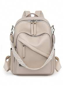 Fashionable Women's Travel Large Capacity 3-In-1 Backpack, Commuter Student Streetwear - Beige - View 4