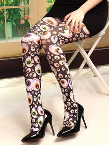 1件薄款连裤袜，复古恶魔眼印花，百搭日常穿着、派对、演出搭配、送礼，适合春秋季节 - 彩色 - 查看 7