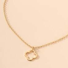 1pc Stainless Steel 18K Fashionable Minimalist Clover Zirconia Hollow Pendant Necklace For Women, Suitable For Party, Date, Office Wear