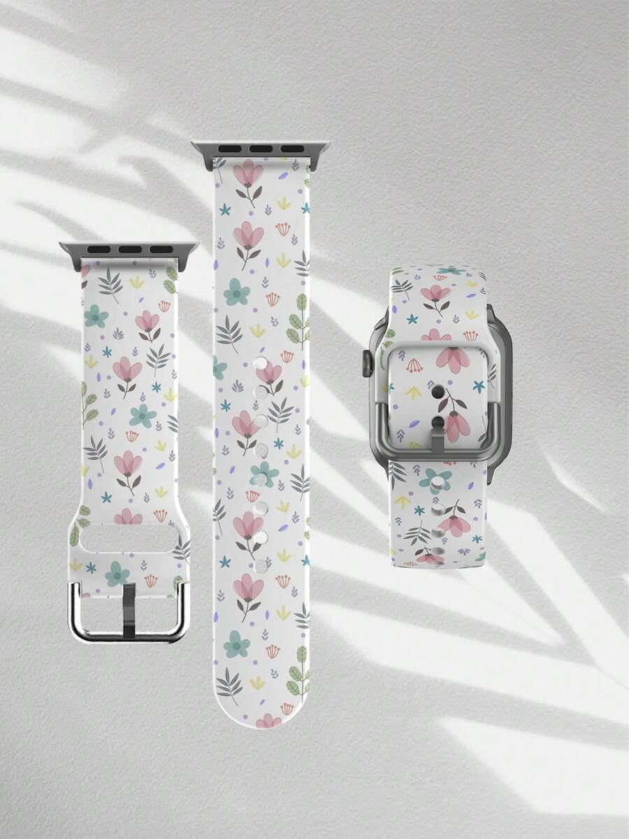 小草粉色花朵硅胶表带，兼容 38mm 40mm 41mm 42mm 44mm 45mm 49mm，适用于 Series Ultra/SE/8/7/6/5/4/3/2/1 - 彩色 - 查看 1