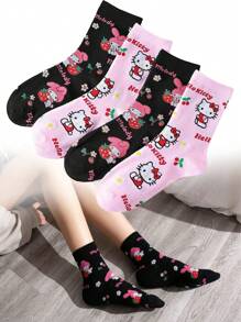 Sanrio 2 Pairs Sanrio Cartoon Socks Women Cute Socks, Comfortable, Breathable, Personalized Creative Anime, Mid Calf, Y2k, Machine Washable, For Couple, Men, Women