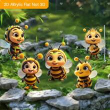 2D, 5 Stück süße Bienen Freunde Acryl Gartendekoration, Outdoor Dekorationen für Gärten, Rasenflächen, Topfpflanzen, Höfe und mehr, perfektes Geschenk, 2D flach