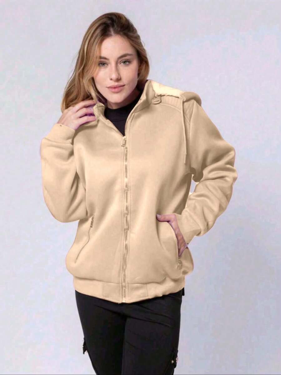 WOMEN'S WATERPROOF SWEATSHIRT, SUPER STYLISH, PLUSH, WITH REMOVABLE NEOPREME HOOD - 駝色 - 查看 1