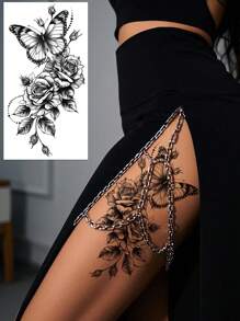(Pack Of 5 PCS)Black Sketch Flower Tattoo Stickers, Sexy Black Sketch Flower Chain Tattoo Patterns, Waterproof, Sweat-Proof, Scratch-Resistant, Easy To Use, Suitable For Women To Attend Parties, Gatherings And Daily Use, Can Be Used For Tattoos On The Abdomen, Thighs, Collarbone, Back And Other Parts, Very Suitable For Women's Temporary Tattoos.