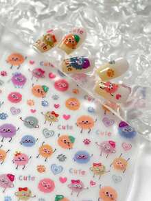 Beautizon Nailartlab 1 件卡通 5D 彩色毛球指甲贴纸，可爱多巴胺表情设计贴纸，女孩指甲装饰贴花 - 彩色 - 查看 6