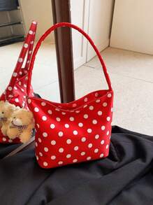 Adorable Red And Black Polka Dot Crossbody Bag For Women - Adjustable Shoulder Strap, Zipper Closure, Soft & Smooth Oxford Cloth Tote, Suitable For Beach, Travel, Work, Casual Wear, Playful Design, Quality Stitching, Compact Accessory, Student Accessory