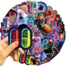 52pcs Colorful Edge Cyberpunk Style Cartoon Decals Graffiti Vinyl Waterproof Stickers Decorated Suitcase Water Bottle DIY Phone Laptop Computer Skateboard Luggage Helmet Self Adhesive, School Supplies,Back To School
