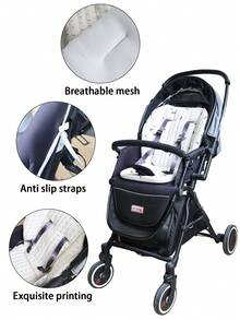 1 件绗缝刺绣婴儿推车垫，薄款四季刺绣座垫 - 米色 - 查看 4