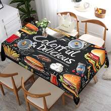 1/20pcs Black Themed Rectangular Polyester Tablecloth - Vibrant Fast Food Design With Burgers, Fries & Milkshakes, Durable & Easy-Clean Machine- Fabric For Kitchen, Dining Room, Parties, Outdoor Dining, Kitchen Decor, Bold Graphics, Cover, Stylish Table Linen, Food Enthusiasts - Multicolor - View 7