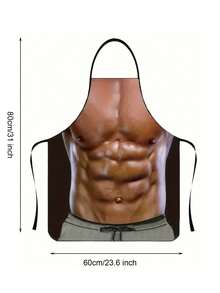 1pc Sexy Ripped Body Print Work Apron, Apron For Kitchen Restaurant Serving - Black - View 7