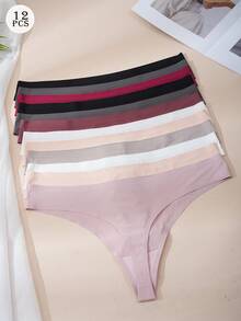 12 Pack Black Thin Women Thongs Seamless No Show Breathable Soft Low Waist T-Back Panties - 彩色 - 查看 2