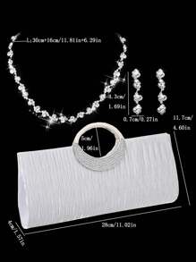 3 Peças/Conjunto Bolsa de Mão Elegante e de Luxo para Mulheres com Corrente de Cristal, Clutch, Pulseira para Vestido de Festa à Noite