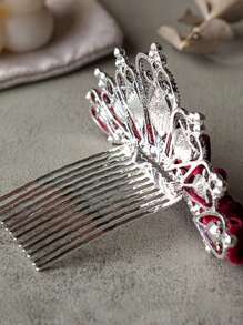 1pc Premium Velvet Red Crown Bow Girls' 3D Comb Girls' Crown Children's Headwear