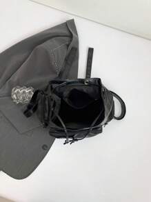 Handmade Y2K Baddie Millennium Soft Leather Backpack With Dark Cross And Chain, Commuting Bag