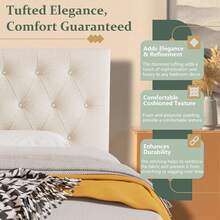 Tufted Upholstered Headboard, Solid Wood Head Board With Wood Legs, Adjustable Height Bed Headboard From 37" To 51" Fabric Headboard In Modern Button Design, Beige - 米色 - 查看 3