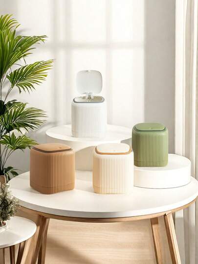 1 个紧凑型推入式迷你垃圾桶 - 耐用塑料，节省空间的垃圾解决方案，适用于家庭、厨房、浴室、卧室 - 光滑的白色设计搭配金色装饰，适用于酒店和餐厅，厨房垃圾解决方案 | 罗纹纹理 | 耐用塑料，浴室迷你垃圾桶。