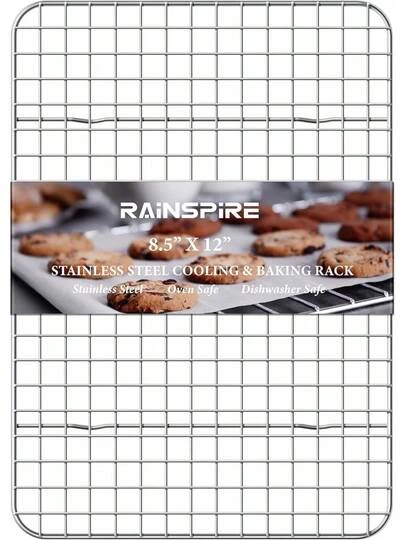 Rejilla de enfriamiento de acero inoxidable, rejillas de enfriamiento resistentes para cocinar y hornear, rejilla de alambre para horno, rejilla de horneado que se ajusta a la bandeja de cuarto de hoja (1, 8.5 X 12)