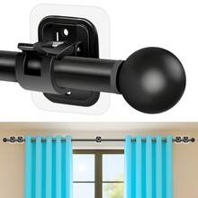 128-32 Inch Damage-Free No Drill Curtain Rods Adjustable Metal Drape Pole With Super Strong Adhesive Brackets, Contemporary Style For Renters, Apartments, Dorms, Indoor & Outdoor Use, Curtain Rods For Living Room - màu đen - Xem 1