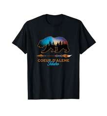 Coeur D'Alene Idaho Bear Starry Night Travel Souvenir T-Shirt,Funny Graphic T Shirts,Vintage T Shirts,100 Percent Cotton T Shirt,Oversize - Black - View 1