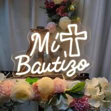 Mi Bautizo Neon Schild - 40 x 28,5 cm LED Wanddekoration, USB betrieben für Geburtstagsfeiern, Taufen, Schlafzimmer & Garten Atmosphäre, am besten für Weihnachten