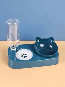 1 Set Blue/Pink Cat Water Bowl With Automatic Waterer, Moisture-Proof Rim And Anti-Spill Function, Multifunctional Adjustable Pet Food Dispenser, 2-In-1 Cat Feeding Supplies - Multicolor - View 8
